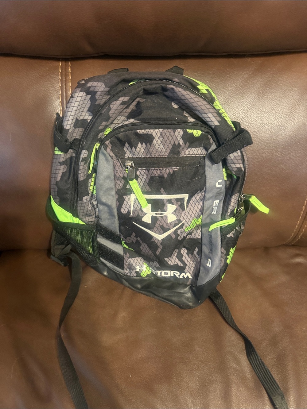 Under Armour Black & Neon Green Camo Kids Backpack